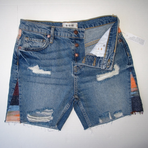 Free People Boho Jean Shorts NWT 24 Tapestry Inset - Picture 6 of 7
